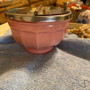 Vintage sugar bowl with metal flip lid